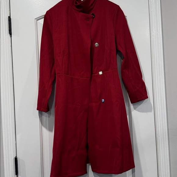 Mooyius Burgundy/Red High-Neck Asymmetrical Belted A-Line Dress Size Small-New! - Picture 5 of 9
